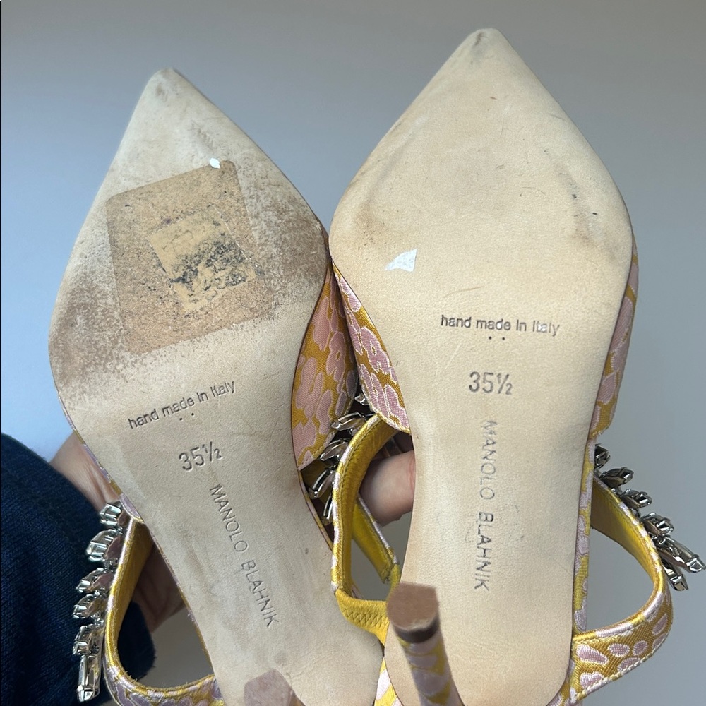 Manolo Blahnik Lurum Crystal Mule Leopard Jacquard Pink Yellow Wedding Shoes - Picture 10 of 11
